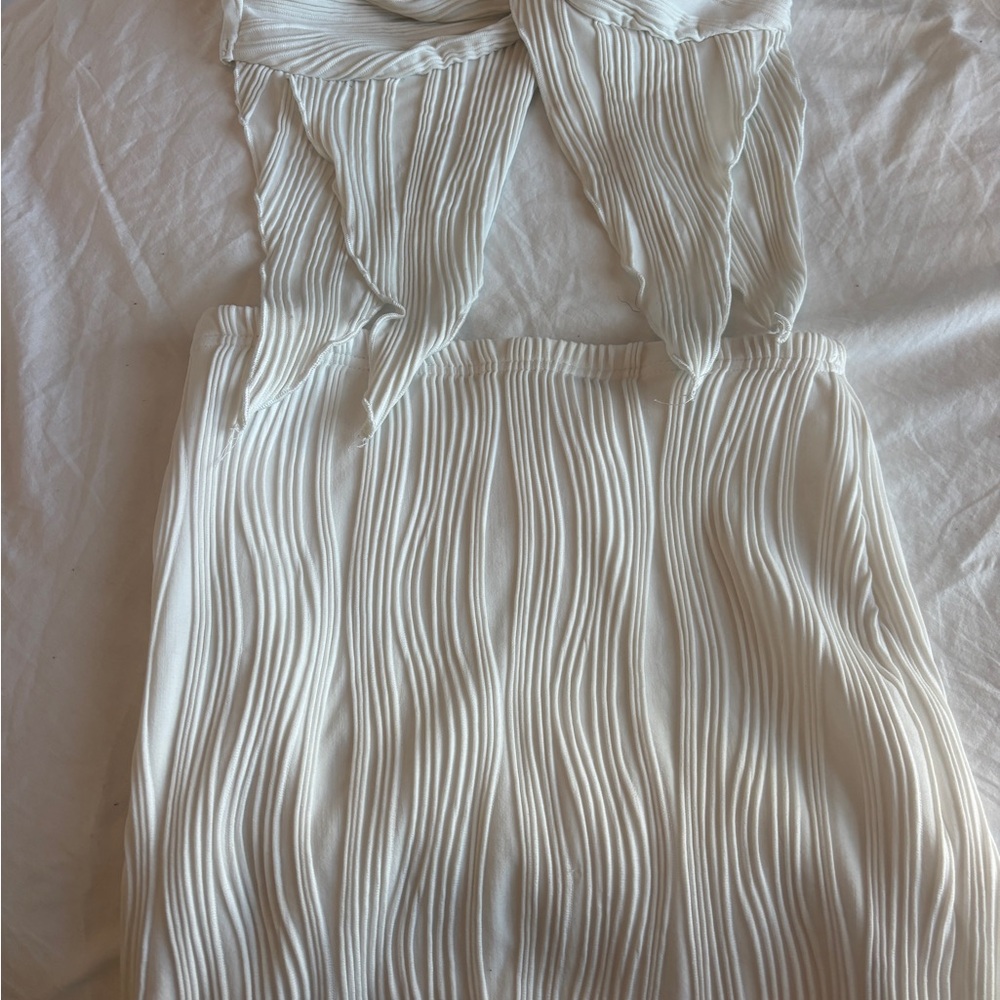 Elegant White Pleated Set